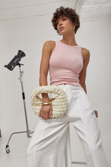 Приталена однотонна майка в рубчик - пудра цвет, ONE SIZE (є розміри) | Зображення 1