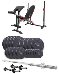 Набір Elitum Titan 89кг з лавою HS-1095, штангою та гантелями