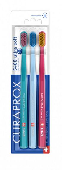 Набір зубних щіток Curaprox CS 5460/3 "Ultra Soft", d 0,10 мм., (3 шт.) (бірюзова-блакитна-малинова)