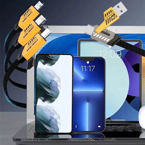 Кабель 5 в 1 240W швидке заряджання Micro USB + Type-C + Lightning 1.2 м для iPhone Huawei Xiaomi | Зображення 1