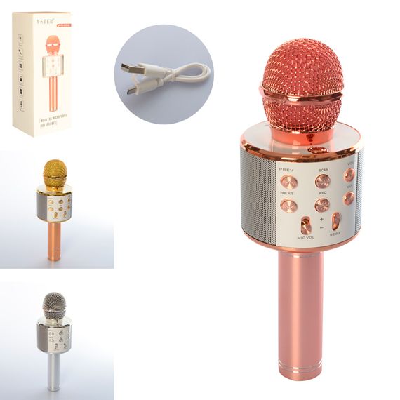 Бездротовий караоке мікрофон WS-858, акумулятор, USB, Bluetooth (6900012042224) Золотий | Зображення 1