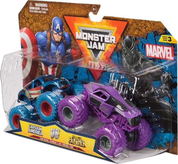Подарунковий набір металевих монстр-траків Monster Jam Marvel Капітан Америка, Чорна Пантера | Зображення 1