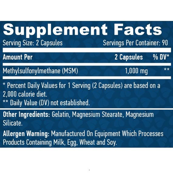 Препарат для суставов и связок Haya Labs MSM 500 mg 180 Caps | Зображення 1