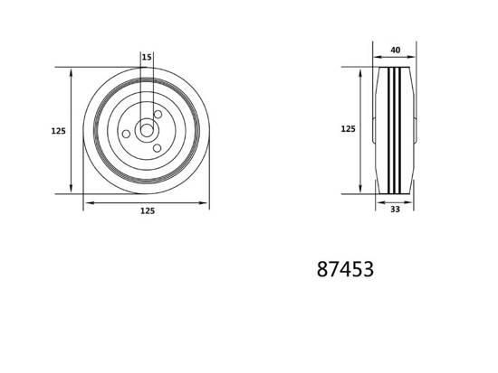 Колесо з чорної гуми VOREL; Ø= 125 мм, b= 33 мм, навантаж.- 100 кг VR-87453 | Зображення 1