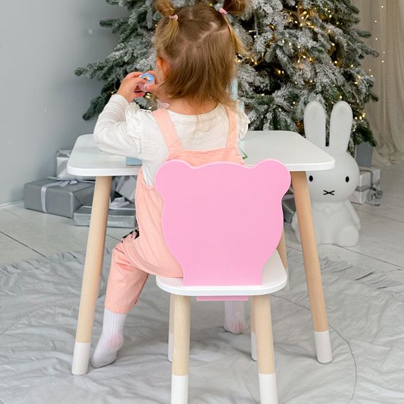 Прямокутний стіл і стільчик рожевий  дитячий ведмежа з білим сидінням. Столик білий дитячий | Зображення 7