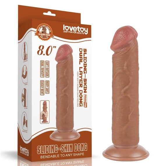 Фалоімітатор 8'' SLIDING SKIN DUAL LAYER DONG BROWN Sex Aura | Зображення 1