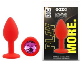 Силіконовий анальний плаг EGZO Red Round Plug S з кристалом, червоний Sex Aura