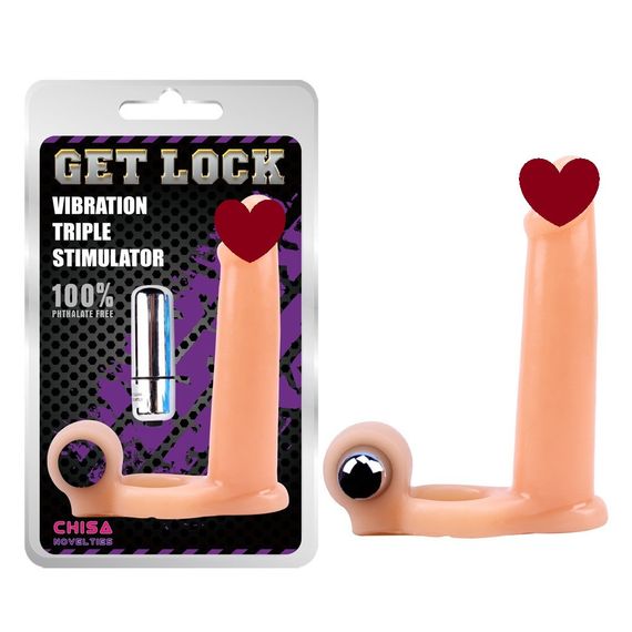 Насадка для подвійного проникнення Chisa Get Lock Vibration з вібрацією та ерекційним кільцем Sex Aura