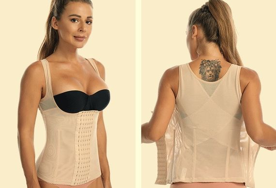 Стягуючий корсет Грація для схуднення, коригує, великі розміри, бежевий колір