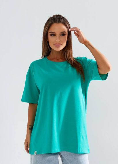 Женская однотонная футболка оверсайз GA025 цвет бирюзовый, размер 42/48 | Зображення 1