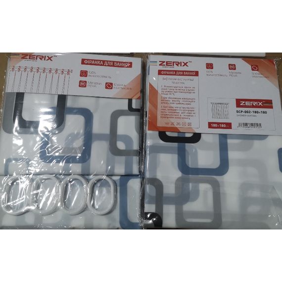 Шторка для ванної ZERIX SCP-002-180x180 з PEVA (поліетиленвінілацетату) (Візерунок "Квадрати" синьо-блакитні) (ZX5001) | Зображення 3