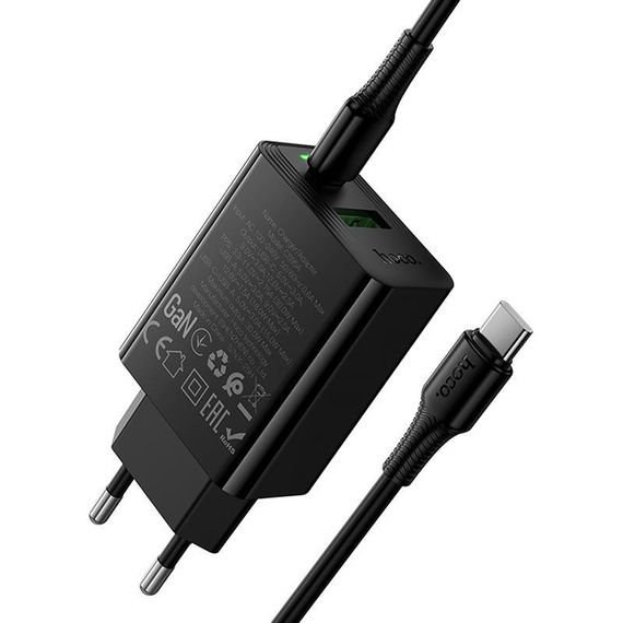 МЗП Hoco CS95A Leader PD30W+QC3.0 (1USB-A/1C) + кабель Type-C to Type-C Black | Зображення 3