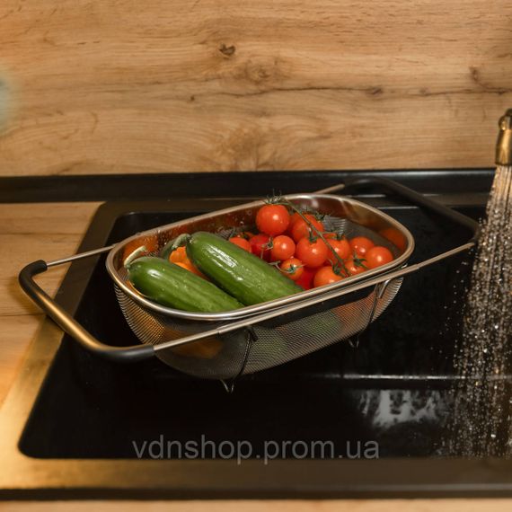 Друшляк сито на раковину для миття овочів та фруктів 29х19х10 см з нержавіючої сталі HP-19-18-S | Зображення 5