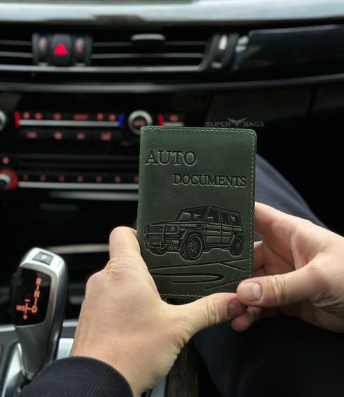 Обкладинка для автодокументів на права шкіряна коричнева зелена | Зображення 3