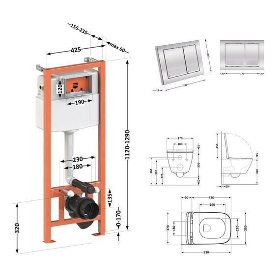 Готове рішення Qtap для ванної кімнати: підвісний унітаз Gemini Ultra Quiet 530х365х373 + комплект інсталяції Nest 4 в 1 | Зображення 1