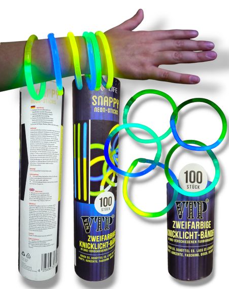 Неоновые браслеты-палочки Snappy neon-sticks двухцветные светящиеся 100 шт | Зображення 1