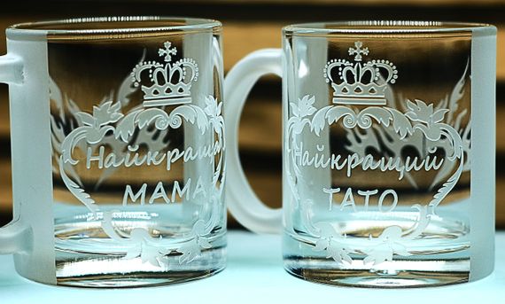 Именный набор стеклянных чашек 320 мл Мама Папа подарок для родителей парные кружки с гравировкой