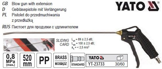 Пистолет пневматический продувочный для продувки 520 мм 1/4 YATO YT-23733 | Зображення 3