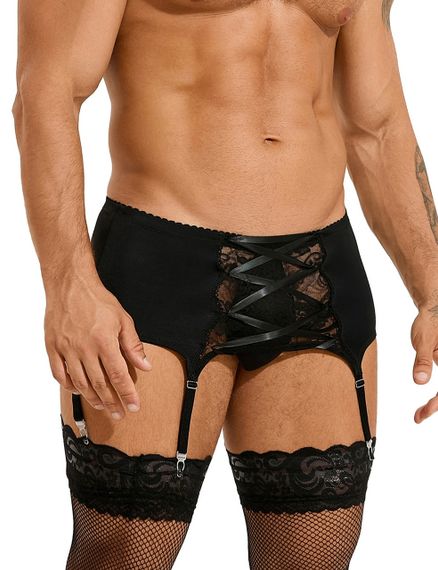Мужской комплект Star Night пояс кружевной с подвязками и чулки-сетка, черный, S sexstyle | Зображення 11