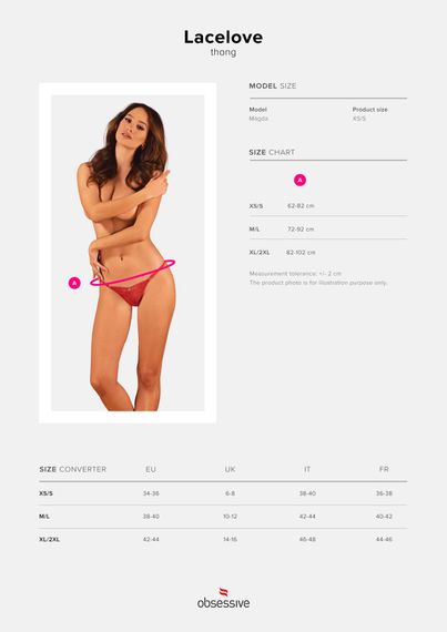 Мереживні стрінги Obsessive Lacelove thong XL/2XL Red, низька посадка | Зображення 4