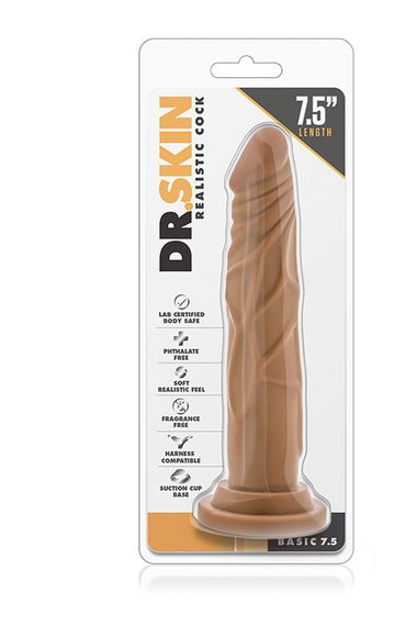Фалоімітатор Dr. SKIN REALISTIC COCK 7.5INCH MOCHA, Телесный, Розмір посилки : 11,00 х 26,00 х 6,50 | Зображення 1