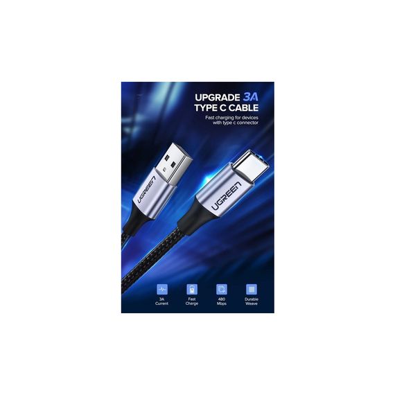 Дата кабель USB 2.0 AM to Type-C 1.5m US288 Aluminum Braid (Black) Ugreen (60127) | Зображення 1