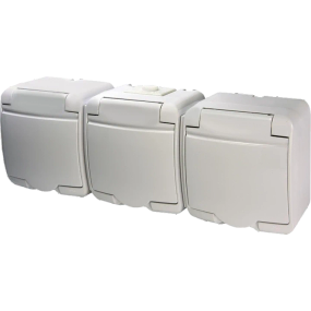 Hermetics ETI 4668023 Розетка 3-на з з/к Schuko RHE-3s (біла/біла кришка, IP54)
