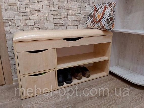 Тумба для взуття Lux 3 на 2 полиці, м'яке сидіння з нішею, вибір кольору, розміру і оббивки