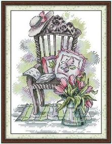 Набор для вышивания по нанесённой на канву схеме "A Chair". AIDA 14CT printed 21*29 см