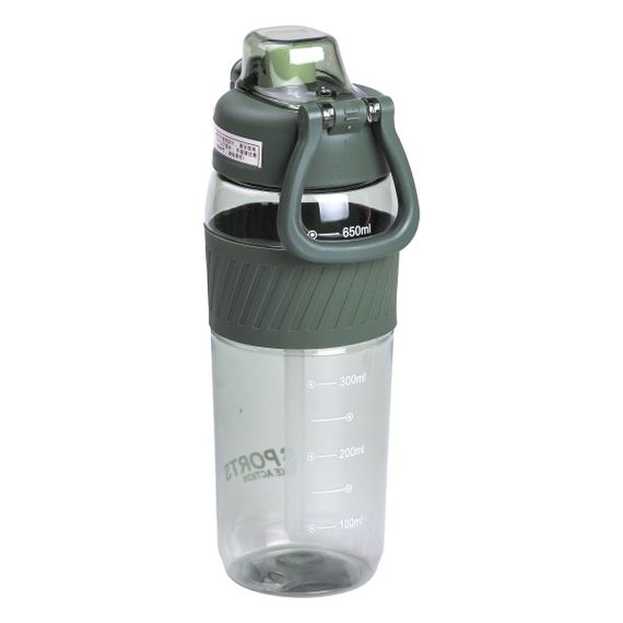 Пляшка для води 600 мл пляшка в школу для тренувань із трубочкою та ручкою 22 см Зелена HP-14-42GR | Зображення 1