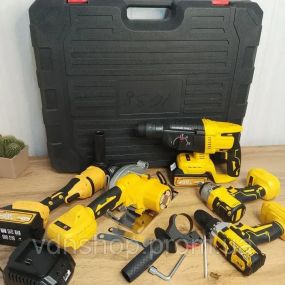 Набір 5 в1 Шуруповер + Болгарка + Перфоратор + Гайковерт + Пила NEW 98V (жовтий)