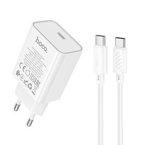 МЗП Hoco C143A Benefit PD20W (1USB-C) + кабель Type-C to Type-C White