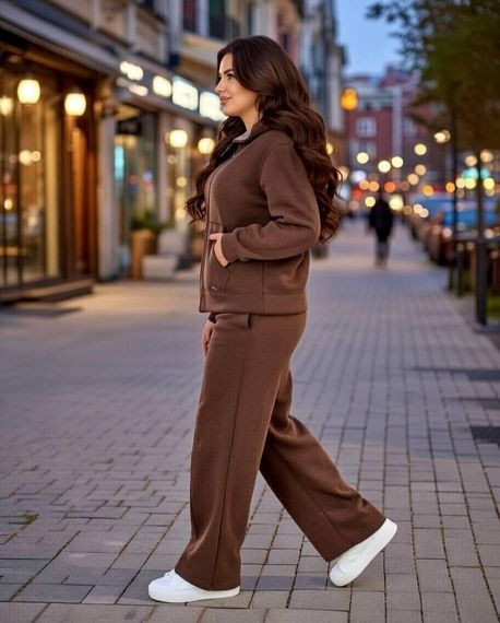 Теплий жіночий брючний костюм Sofia H- 302 Темно-коричневий, 58-60 | Зображення 2