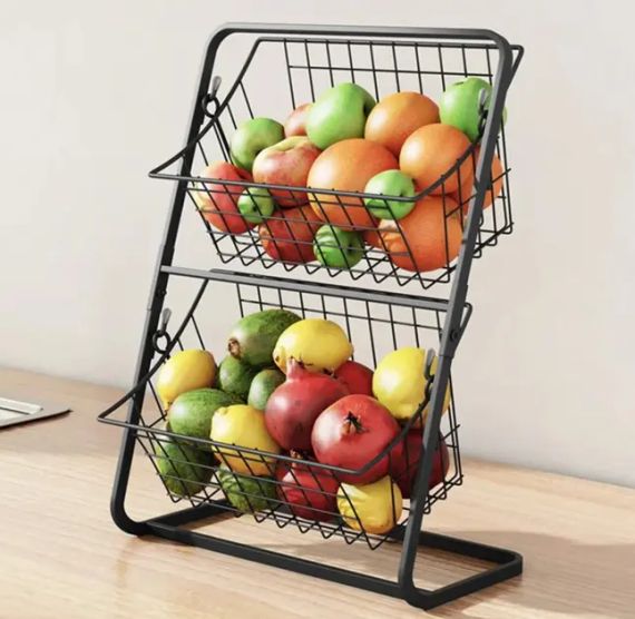 Универсальный кухонный металлический органайзер, двусторонняя полка для овощей, фруктов, приправ (39x28x18см)