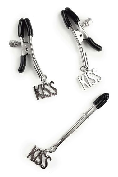 Затискачі для сосків та клітора Art of Sex - Nipple and clit clamps KISS, Сріблястий