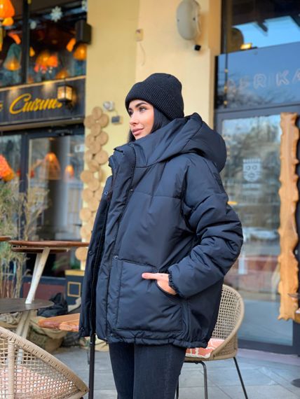 Женская теплая дутая куртка короткая Оверсайз, AL144 цвет черный, размер onesize 42/46 | Зображення 4