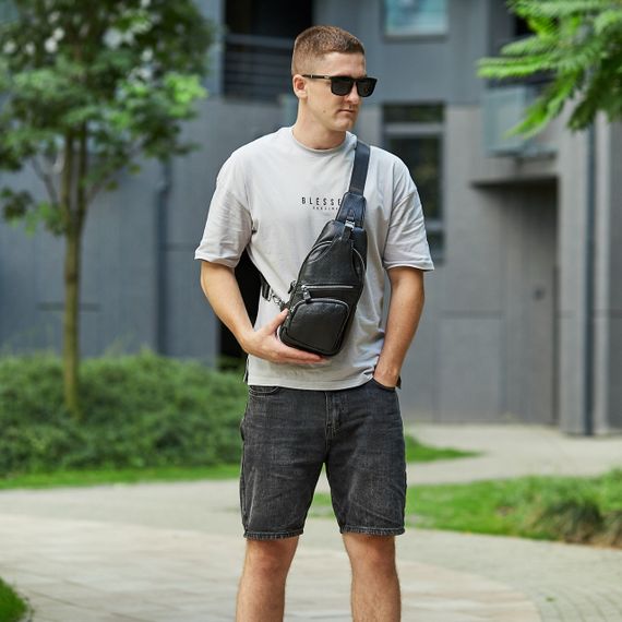 Сумка-слінг чорна чоловіча шкіряна TIDING BAG MK16094 | Зображення 2