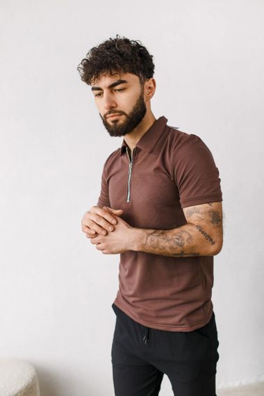 Мужское поло-футболка на пуговицах BD0046 цвет коричневый, размер XL | Зображення 1