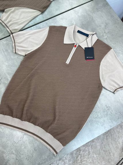 Трикотажне поло Kiton коричневого кольору з коміром f698