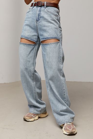 Широкі жіночі джинси з розрізами - блакитний цвет, XL (є розміри) | Зображення 4