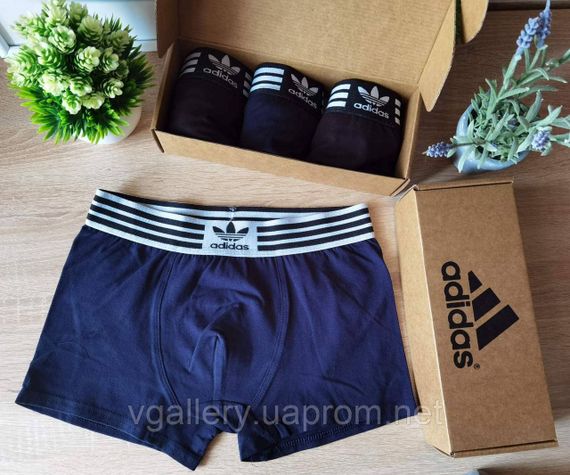 Чоловічі боксери Adidas, чоловічі труси Адідас, Бавовняні труси Адідас Преміум'якості, чоловічі боксери M, Темно-синій
