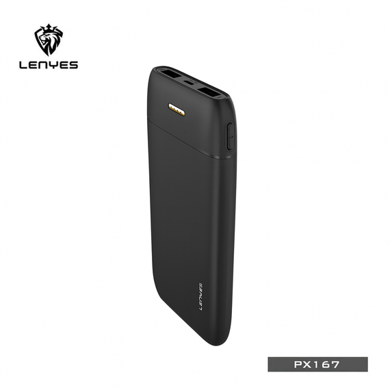 Повербанк LENYES PX167 10000 mAh з LED-індикатором і 2 USB, чорний | Зображення 1
