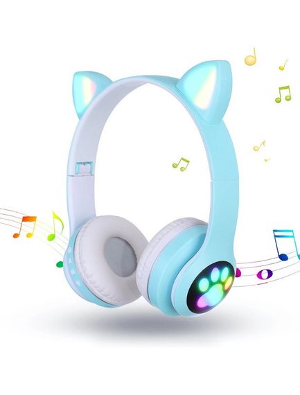 Навушники бездротові Cat Ear VZV-23M Bluetooth з RGB підсвіткою і котячими вушками Бірюзові | Зображення 3