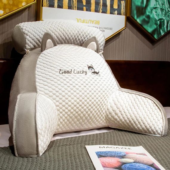 Подушка-спинка PILLOW-07 для дивана біло-сіра • М’яка ортопедична подушка PILLOW-07 для читання та підтримки спини 60×40 см біло-сіра | Зображення 4