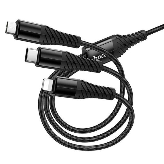 Дата кабель Hoco X123 Victory 3in1 Type-C to Lightning/Type-C/MicroUSB 3A (1m) Black | Зображення 4