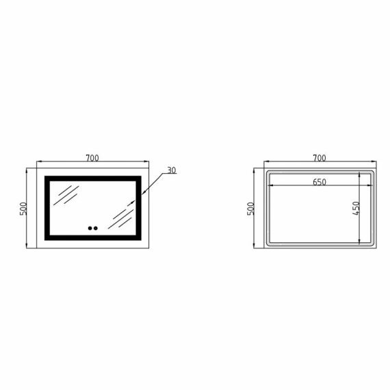 Зеркало Lidz Kubis (KU1) 700х500 с LED-подсветкой Touch, с антизапотеванием, с диммером, рег. яркости LD78LF90448485 | Зображення 1