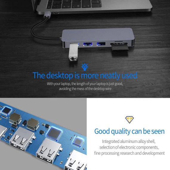 Хаб USB-C 4в1 концентратор HDMI 4K USB 3.0 кардридер SD/TF OTG адаптер док-станция для MacBook Samsung Huawei | Зображення 6