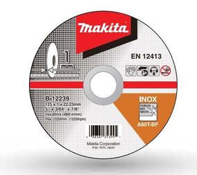 Диск відрізний MAKITA для нержавіючої сталі 125х1,0 A60T, плаский B-12239