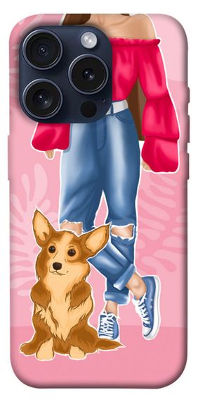 Чохол з картинкою Girl and corgi для Apple iPhone 15 Pro (6.1")