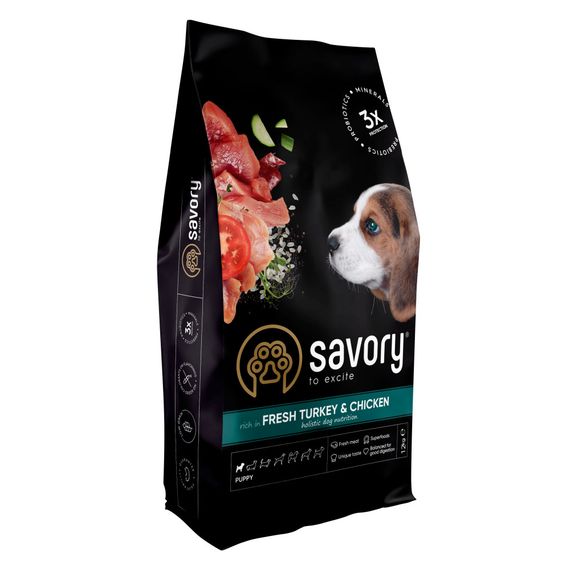 Корм сухий Savory Puppy rich in Fresh Turkey and Chicken для цуценят всіх порід зі свіжою індичкою і куркою 12 кг
